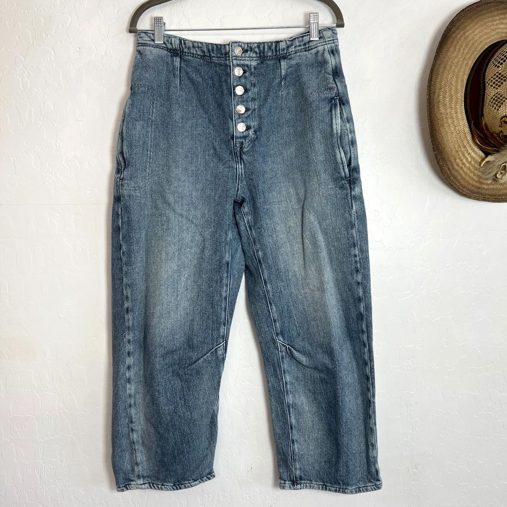 Free People We The Free Osaka Barrel Jeans Size 27 Mid Rise Button Fly Cropped